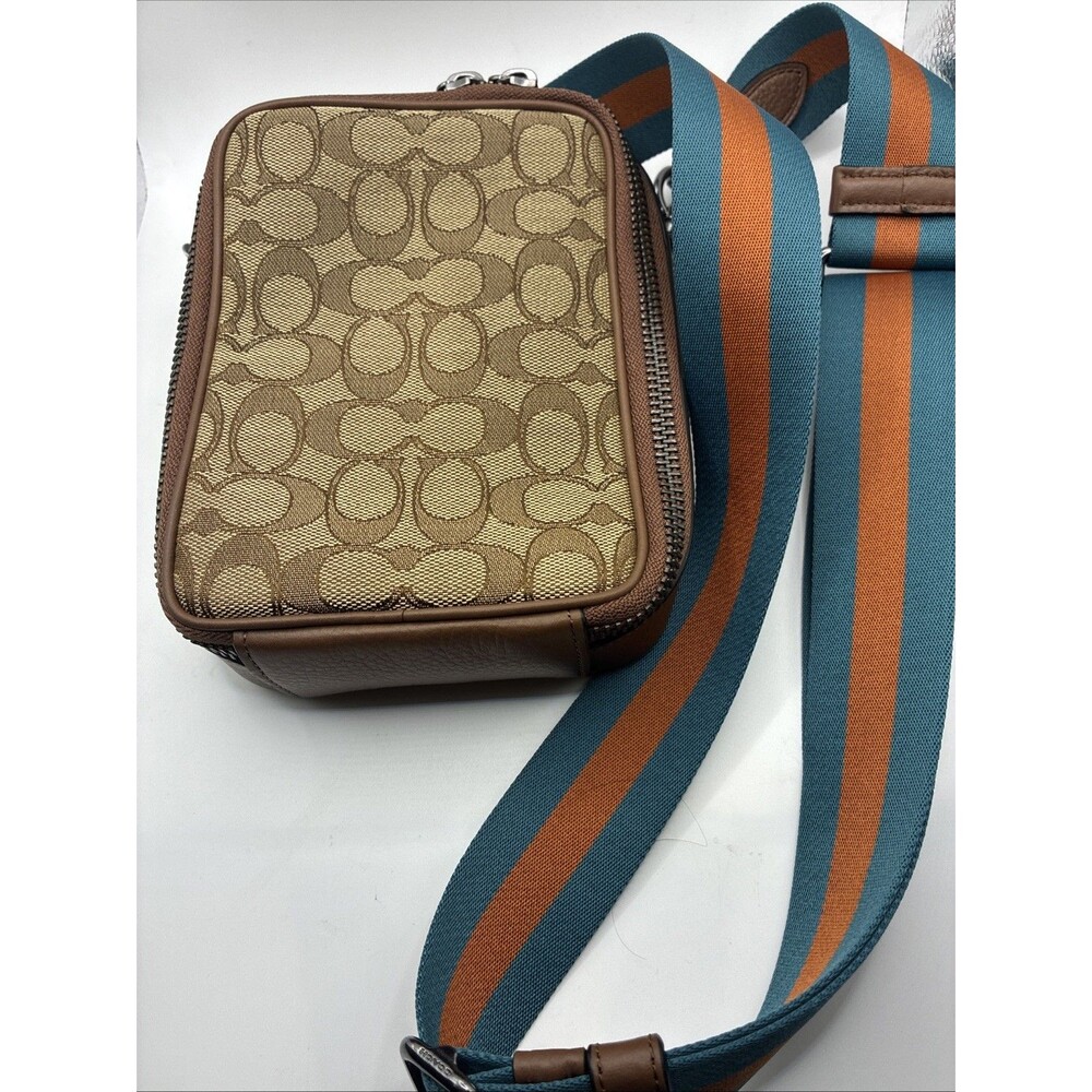 Coach Stanton Crossbody C8237 Signature Jacquard Brown Leather Trim Shoulder Bag